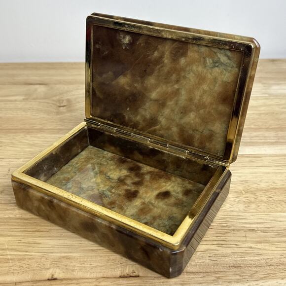 Vintage Genuine Alabaster Marble Hinge Jewelry Trinket Box Italy Gold Brass - Picture 7 of 9